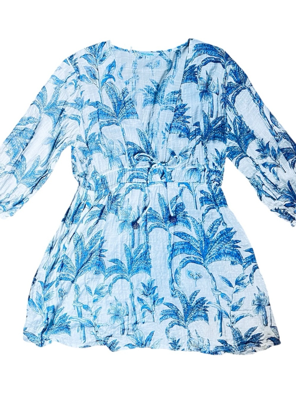 Blue Island Beach, Blue & White Tropical Print Swim Coverup, size Large